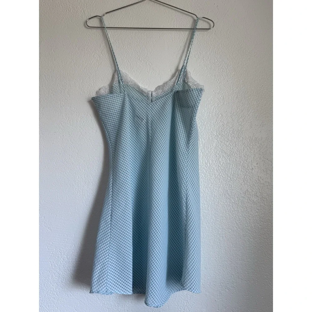 Vintage Nordstrom Intimates Size XS Slip Nightgown And Robe Set Blue Gingham